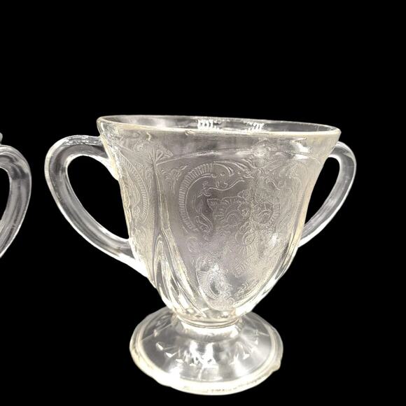 Hazel-Atlas ROYAL LACE Clear Depression Glass Footed Creamer, 2 Open Sugar Bowls - Picture 4 of 8